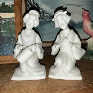 Porcelain Geisha‎ Figurines White Glazed Ceramic Japanese Decor Pier One